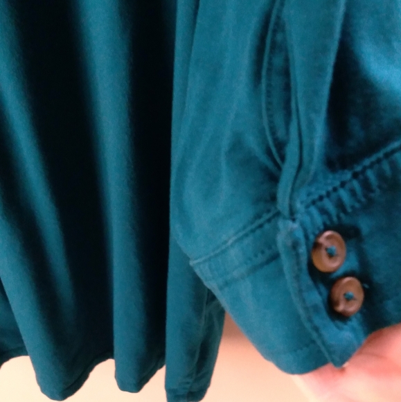 Land's End Teal Elbow Sleeve Button Front Top - Picture 6 of 6
